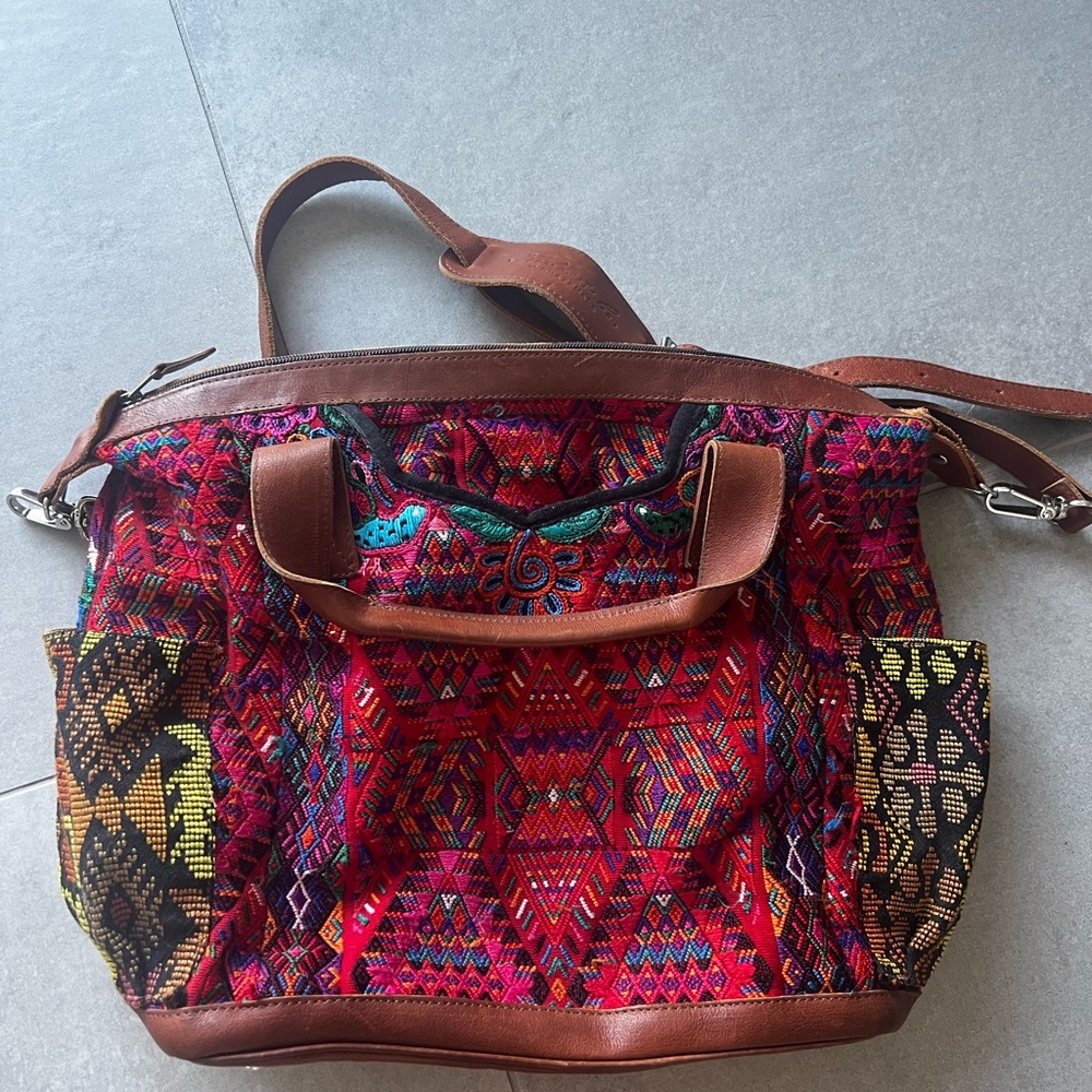 Nena & Co Red and Brown Shoulder Bag with Ethnic Print